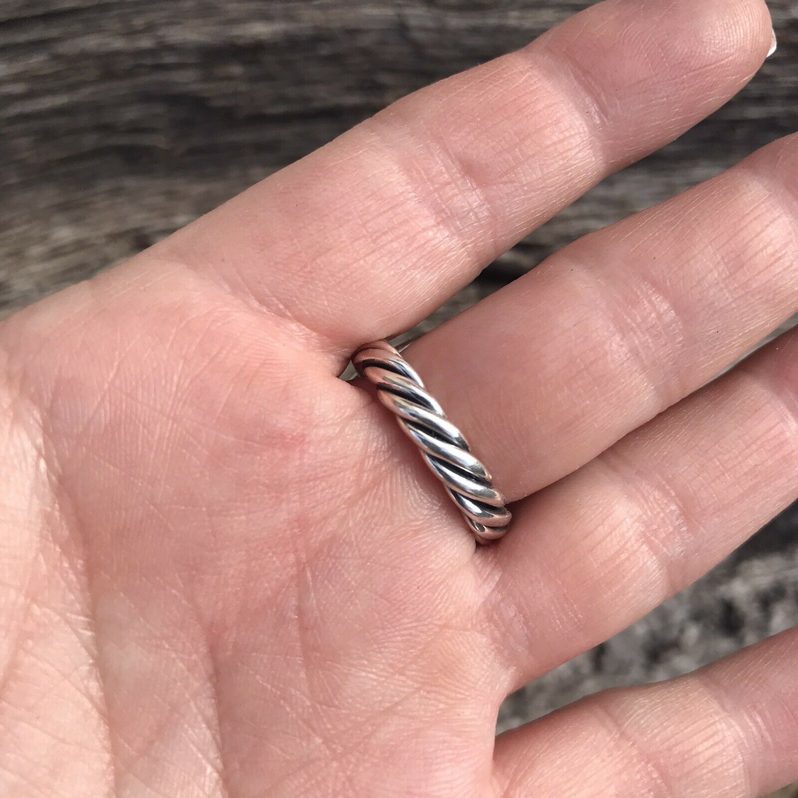 Handcrafted Stunning Rope Style Turquoise & Sterling Silver Ring Size 6