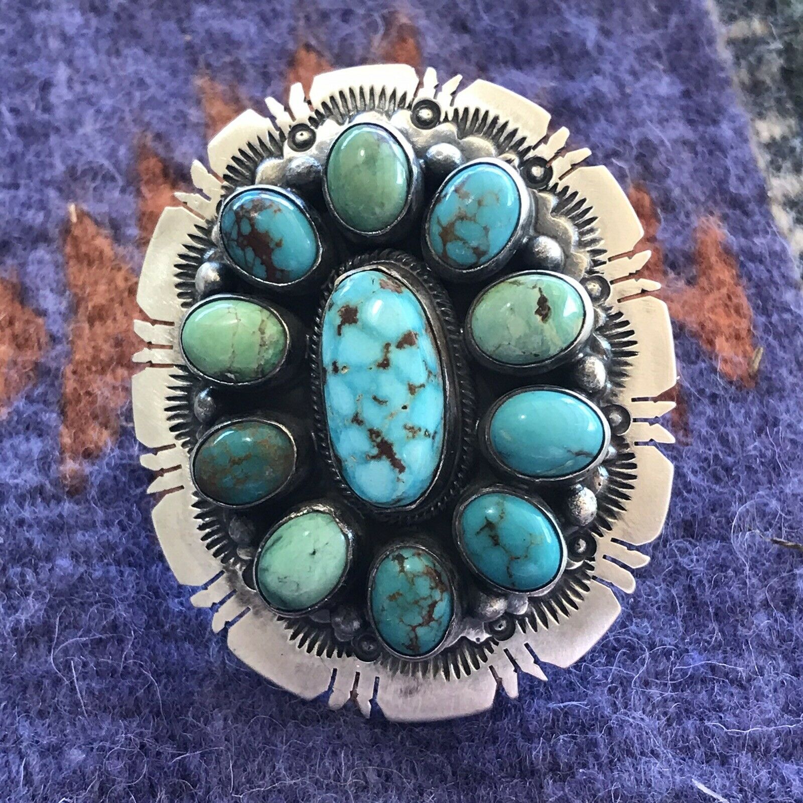 Handcrafted Cluster Multi Turquoise & Sterling Silver Ring Size 6.5