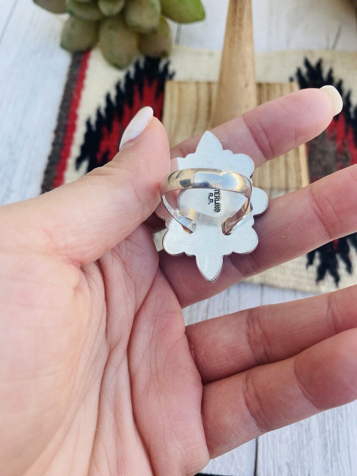 Handcrafted Rhodochrosite, Turquoise & Sterling Silver Cluster Ring Size 8.5