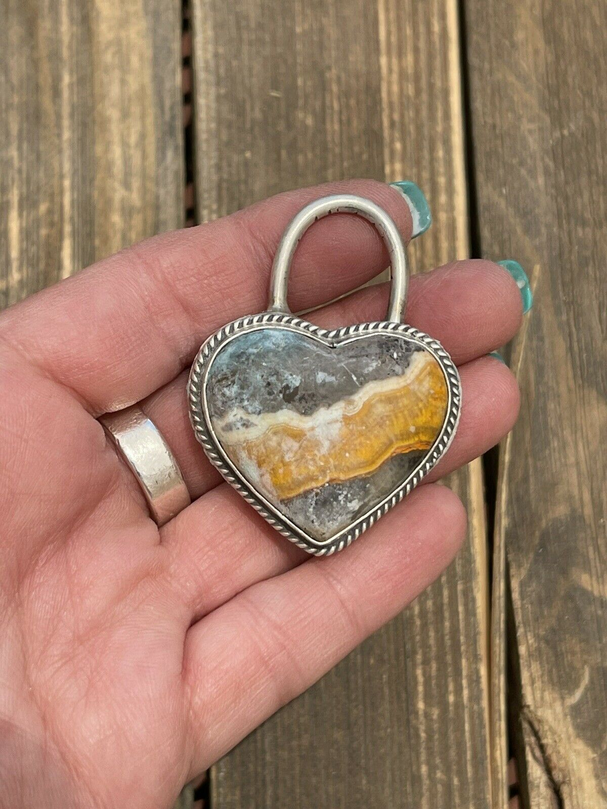 Handcrafted Bumblebee & Sterling Silver Heart Pendant Signed