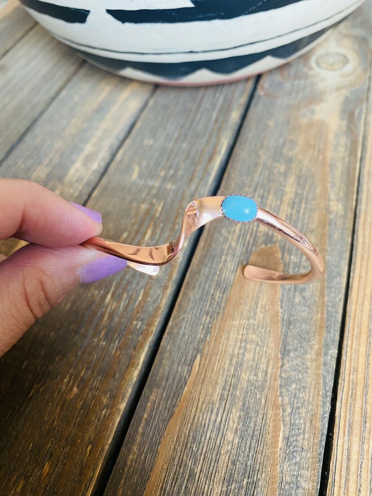 Handcrafted Turquoise & Copper Over Sterling Twisted Cuff Bracelet