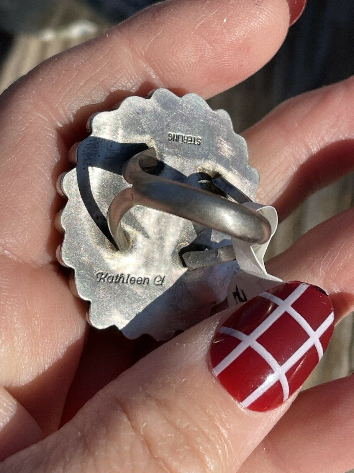 Handcrafted Sterling Silver Kingman Web Turquoise & Red Coral Taos Ring Sz 7