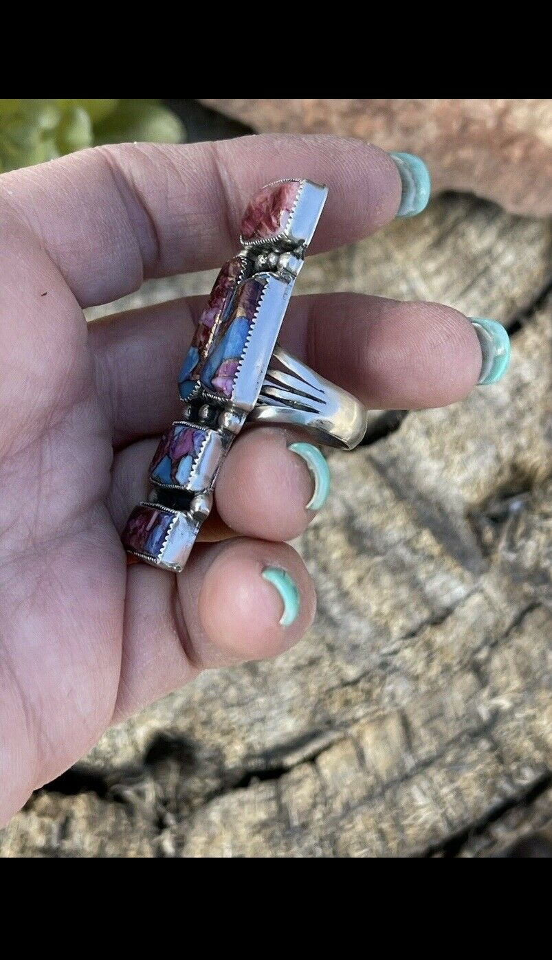 Handcrafted Pink Dream Mohave & Sterling Silver 5 Stone Ring