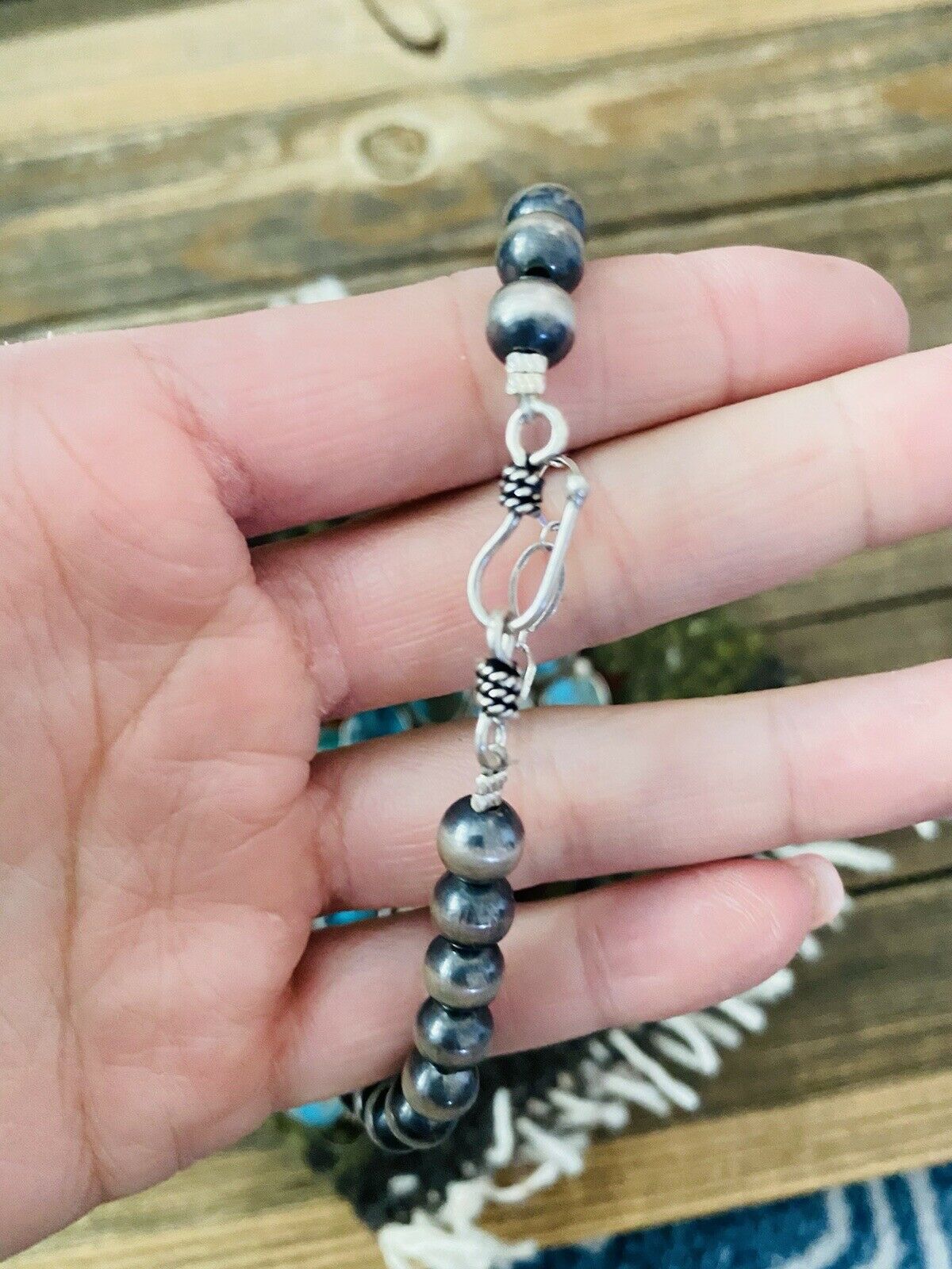 Handcrafted Natural Kingman & Sterling Silver Cluster Necklace