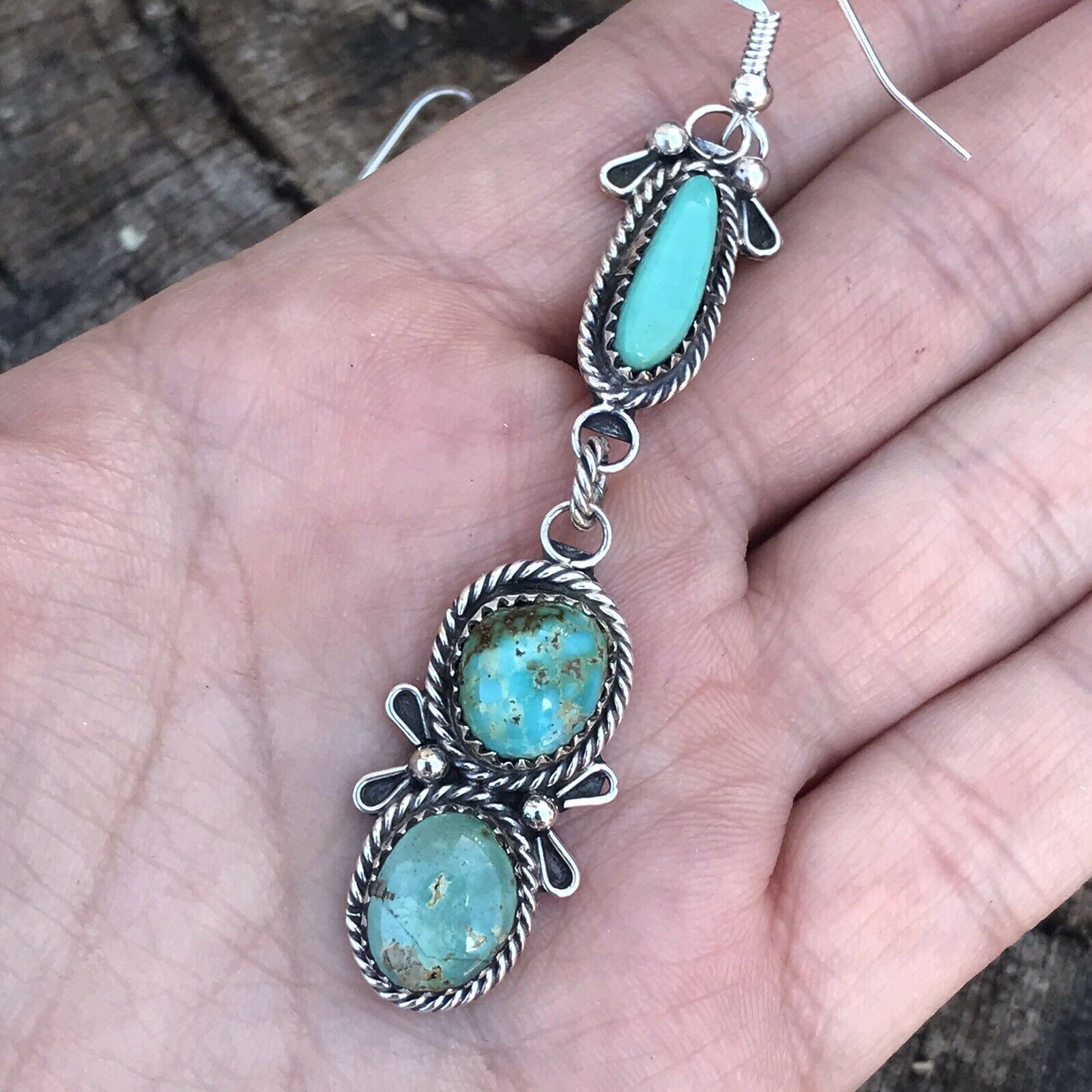 Handcrafted Mixed Turquoise & Sterling Silver Dangles Signed