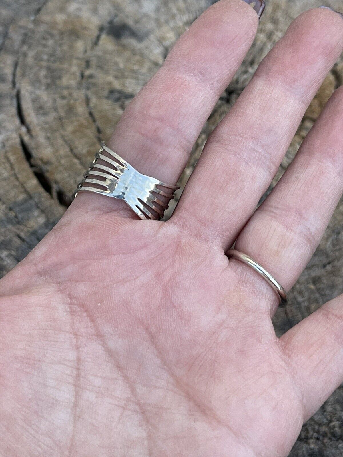 Handcrafted Sterling Silver Blue Opal 5 Row Inlay Ring