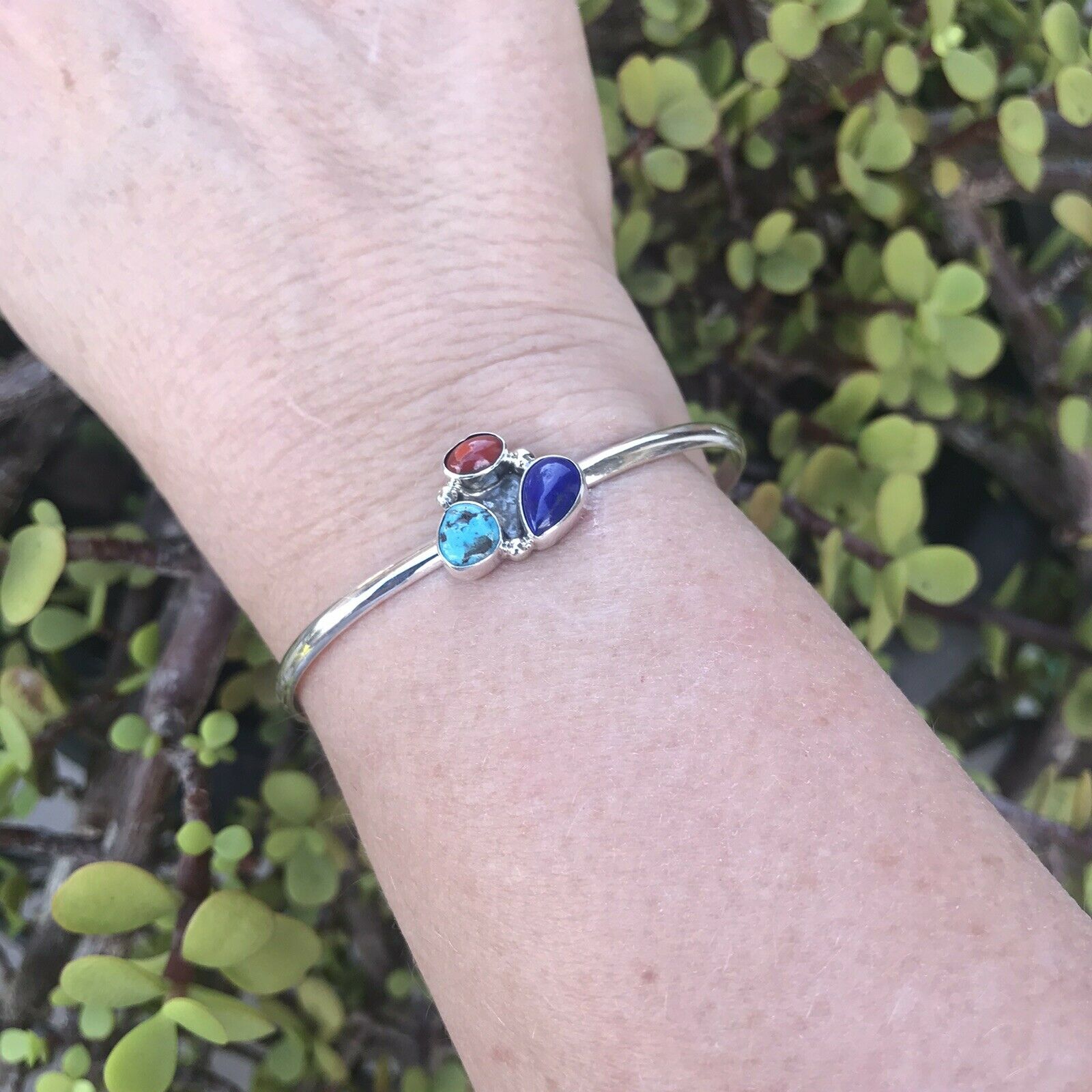 Handcrafted Multi Stone Lapis and Sterling Silver Bracelet Cuff Artist V. S
