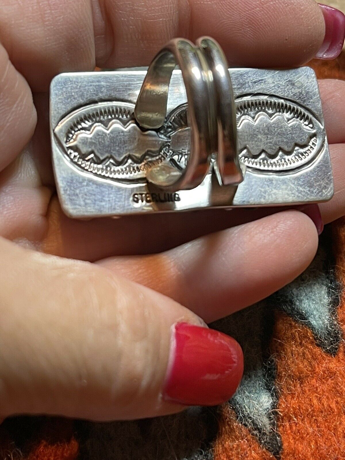 Handcrafted Blue Oval Turquoise & Sterling Silver Ring Sz 7 Signed