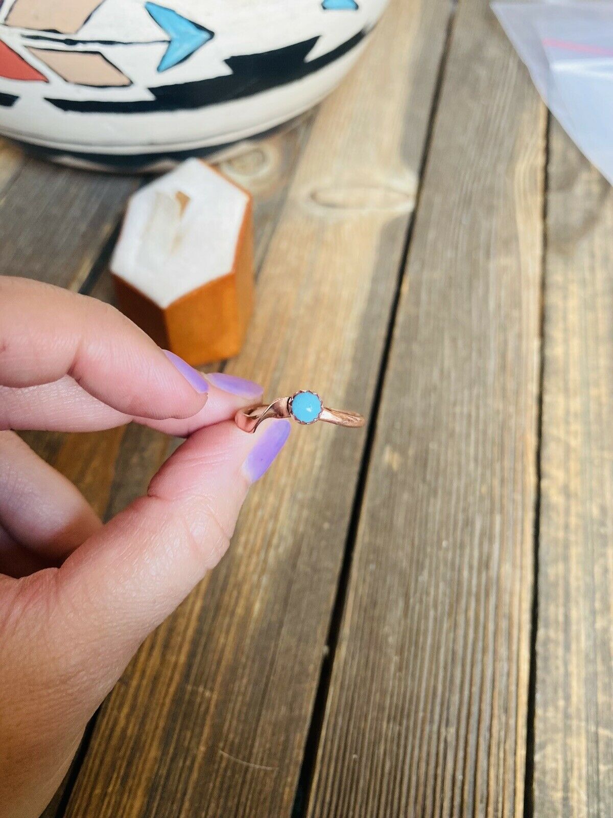 Handcrafted Copper Over Sterling & Turquoise Ring