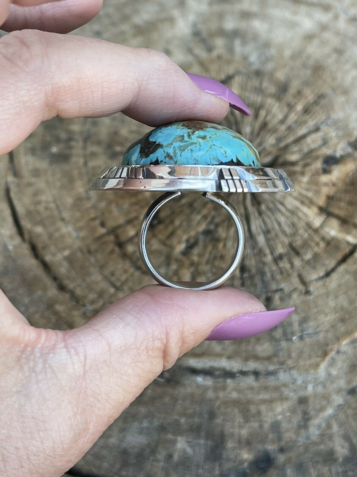 Handcrafted Sterling Silver Turquoise Shadow Box Ring Sz 8.5