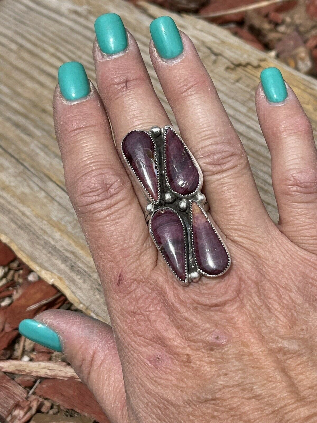 Handcrafted Purple Spiny & Sterling Silver Ring Size 6