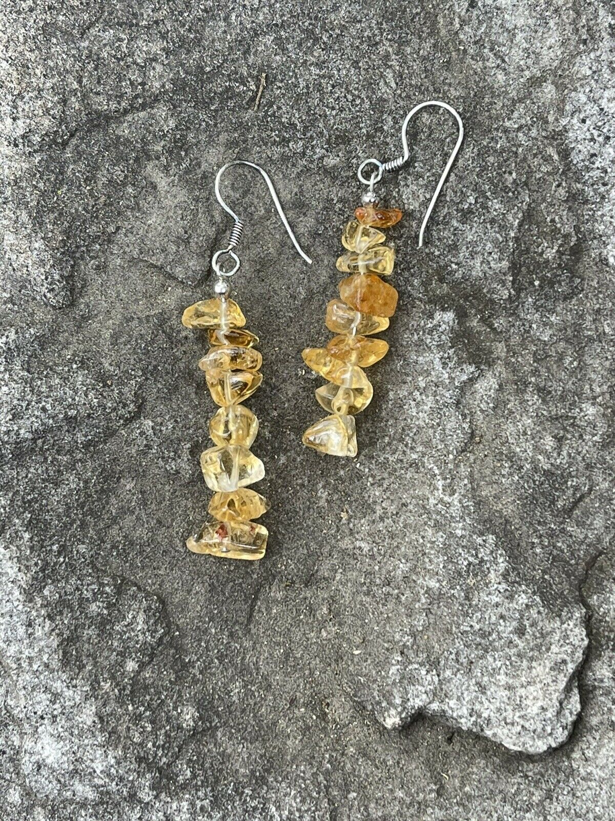 Handcrafted Sterling Silver Golden Quartz Chip Dangle Earrings
