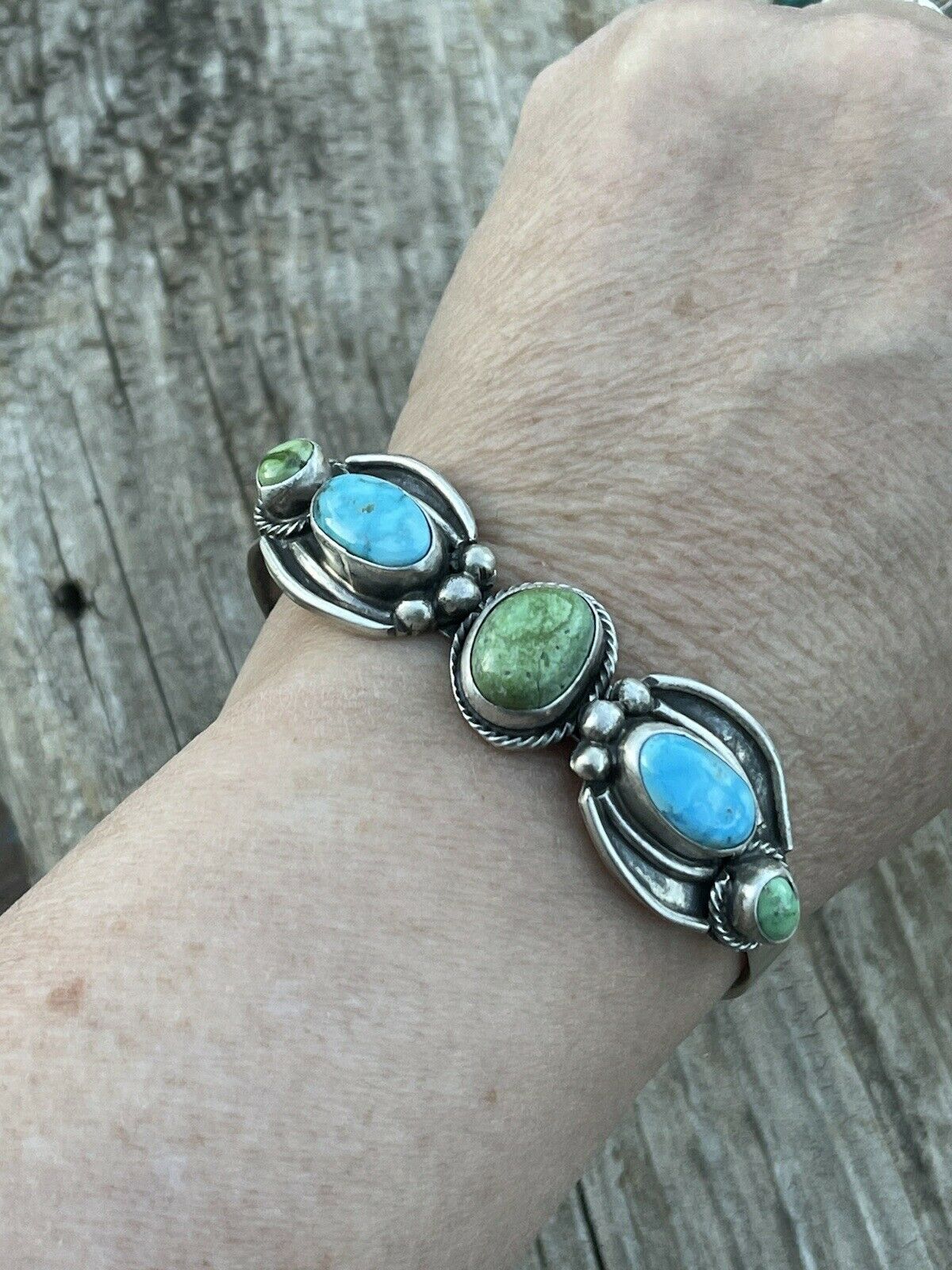 Navajo Sterling Sonoran Gold & Golden Hills Turquoise Cuff Bracelet Signed /