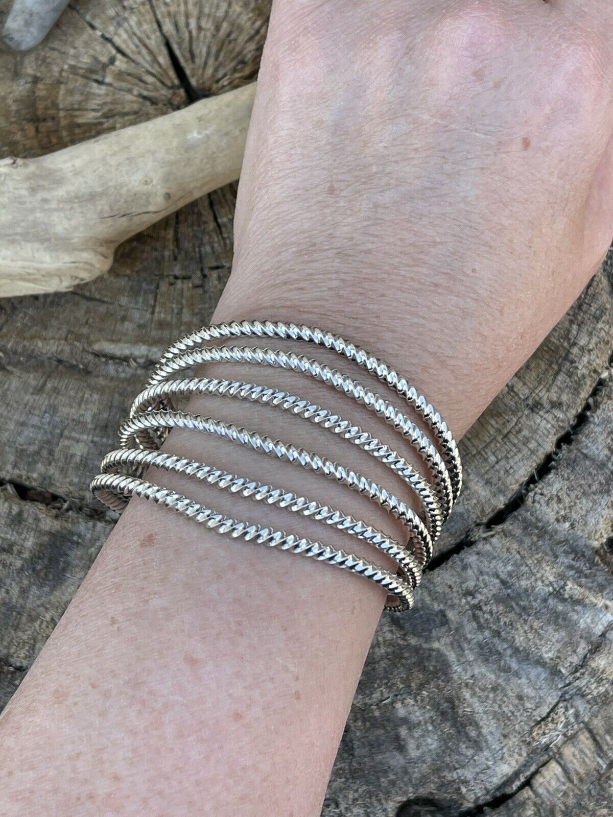 Handcrafted Rope Style 6 Line Sterling Silver Bracelet Cuff