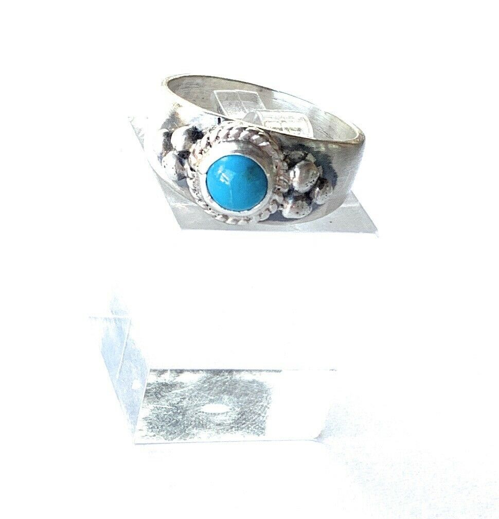 Handcrafted Turquoise & Stamped Sterling Silver Ring