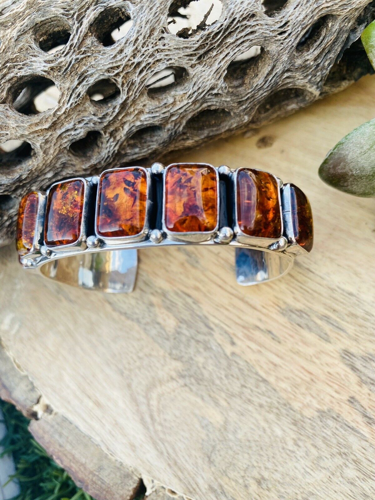 Handcrafted Sterling Silver Topaz Cuff Bracelet Signed