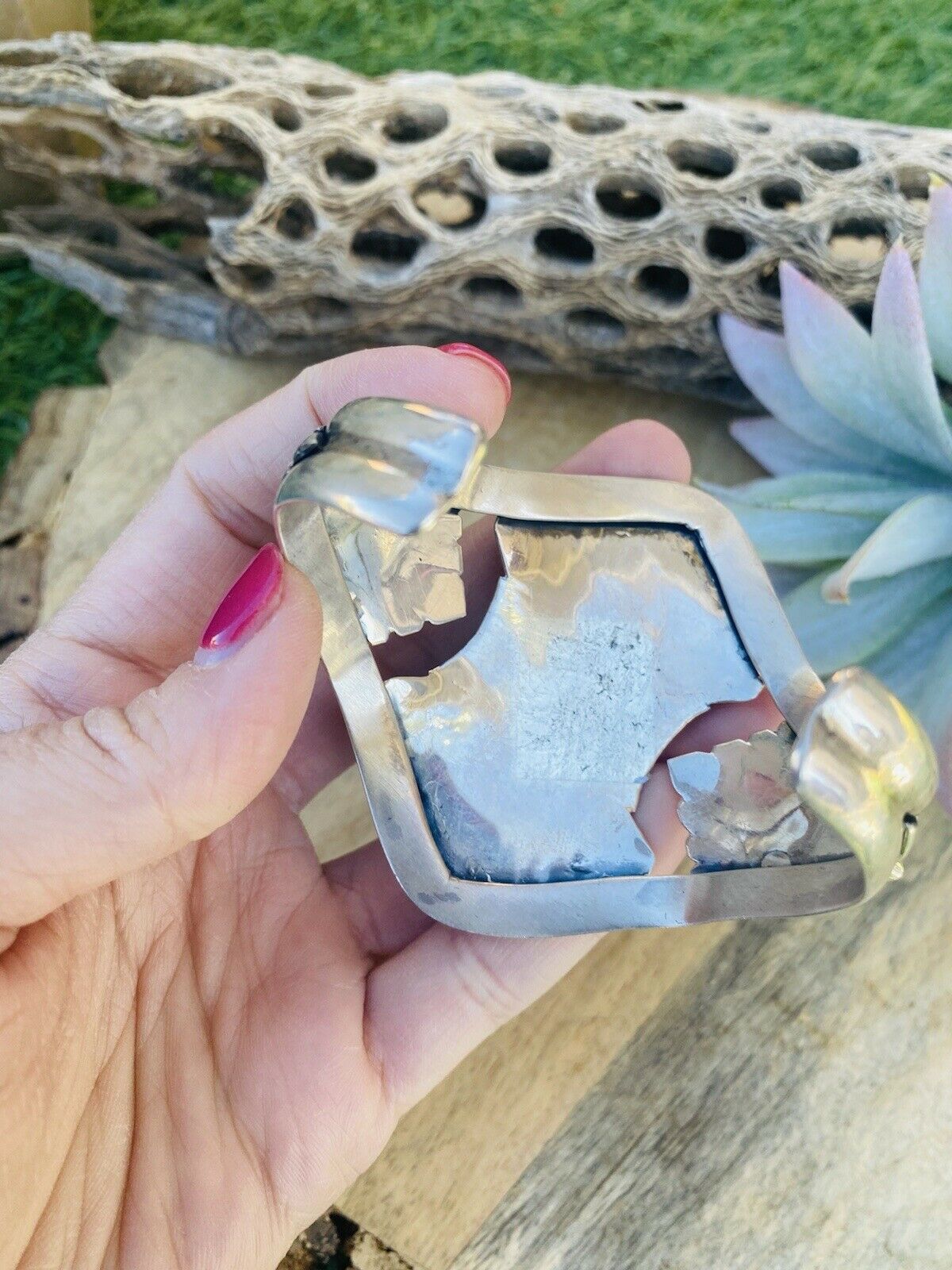 Handcrafted Dry Creek Turquoise, Charoite And Sterling Silver Cuff Bracelet