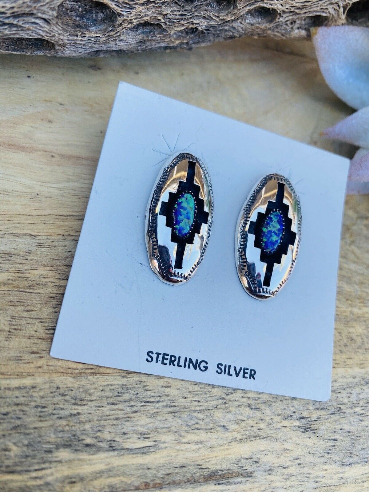 Handcrafted Purple Opal & Sterling Silver Shadow Box Post Earrings