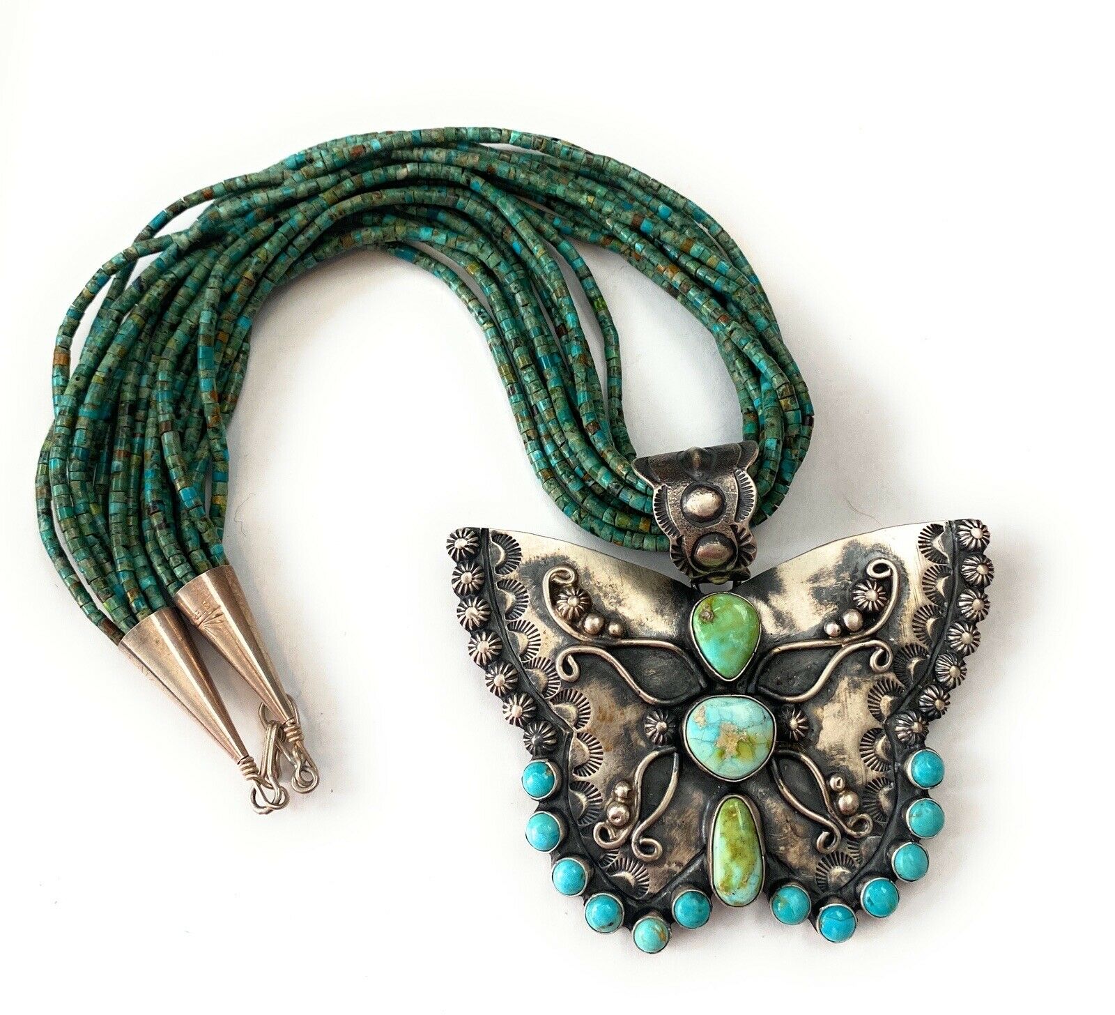 Handcrafted Sonoran Mountain Turquoise & Sterling Silver Butterfly Necklace Signed