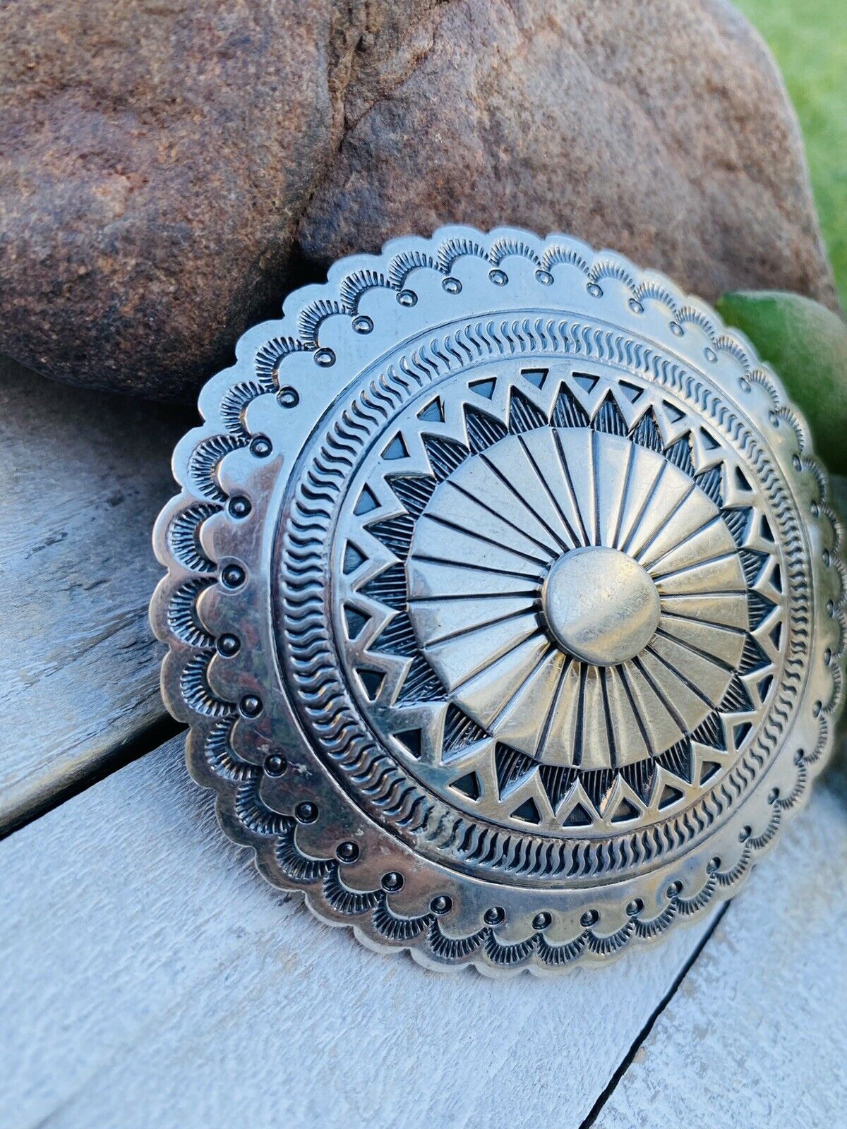 Handcrafted Vintage Hand Stamped Sterling Silver Belt Buckle Signed