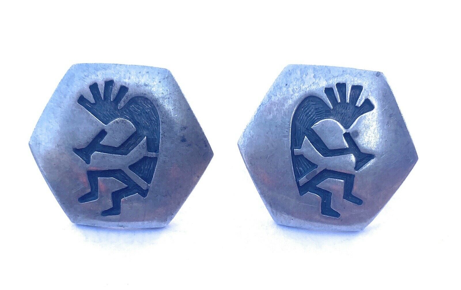 Vintage Hopi Sterling Silver Overlay Kokopelli Stud Earrings