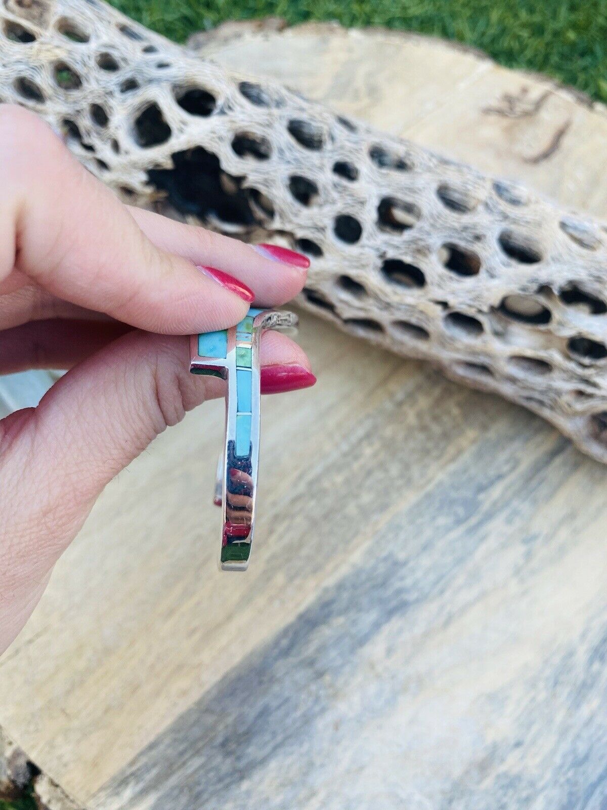 Handcrafted Sonoran Mountain Turquoise & Sterling Silver Inlay Cuff Bracelet /