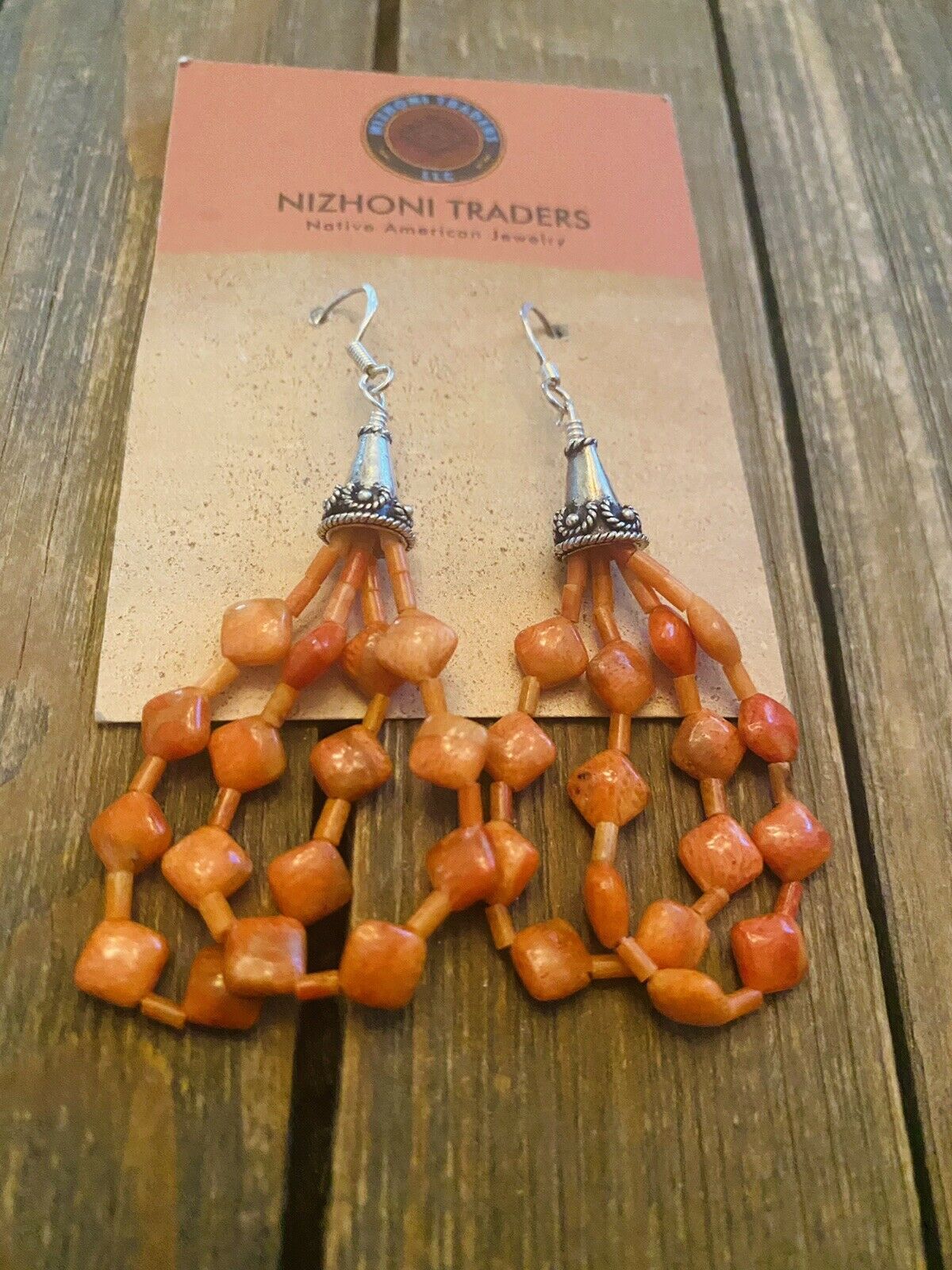 Handcrafted Sterling Silver Apple Coral Beaded Dangle Earrings