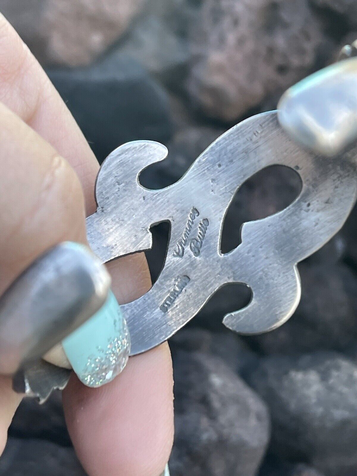 Natural Red Coral Sterling Silver Cuff By Artist Chimney Butte /