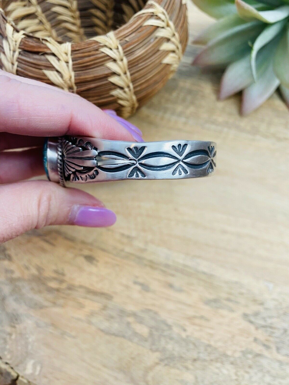 Handcrafted Sterling Silver & Royston Turquoise Cuff Bracelet Signed