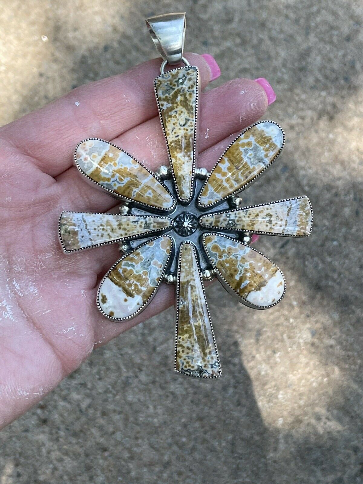 Handcrafted Sterling Silver Jasper Jumbo Cluster Pendant
