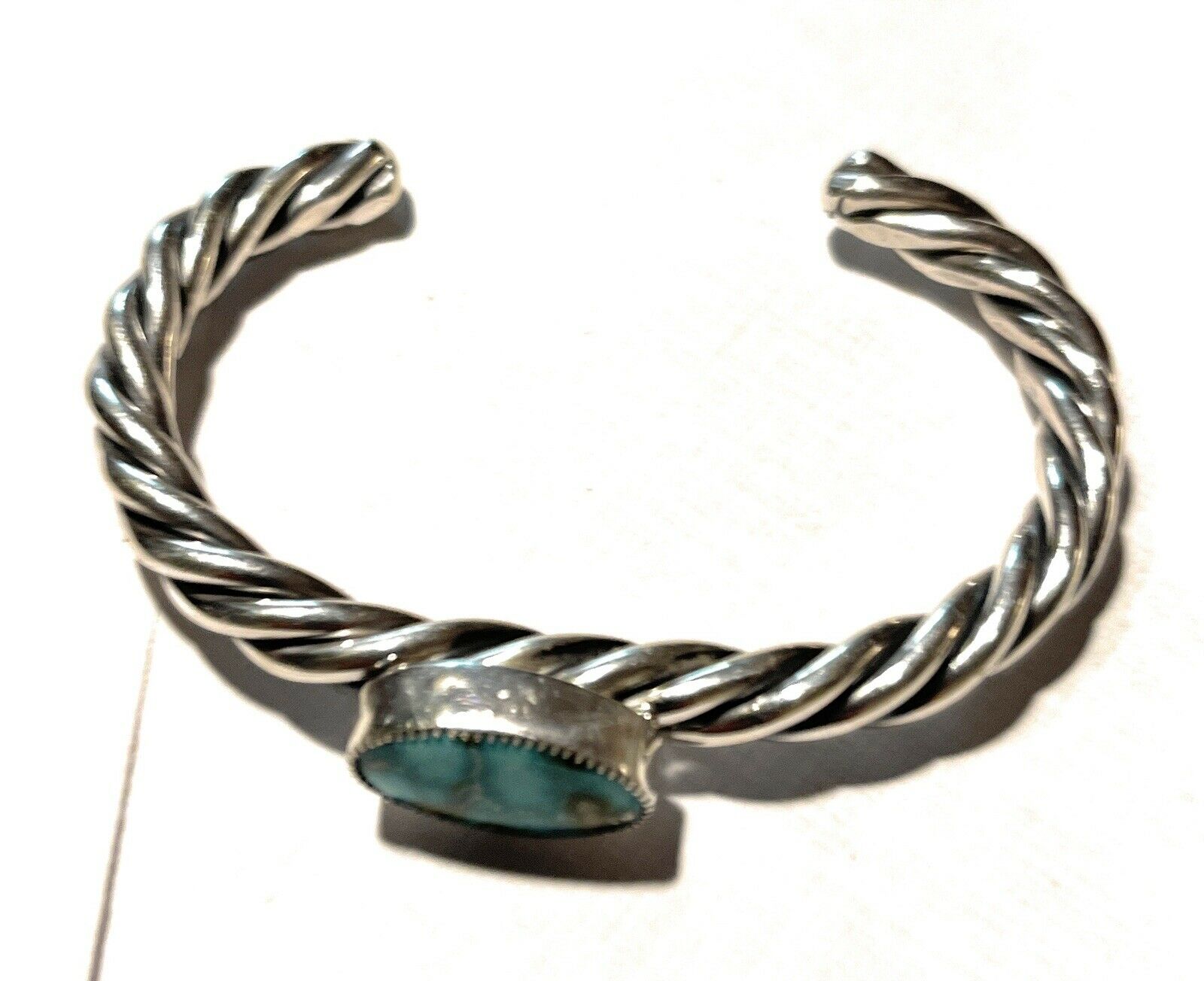 Handcrafted Sterling Sonoran Mountain Turquoise Rope Style Bracelet Cuff