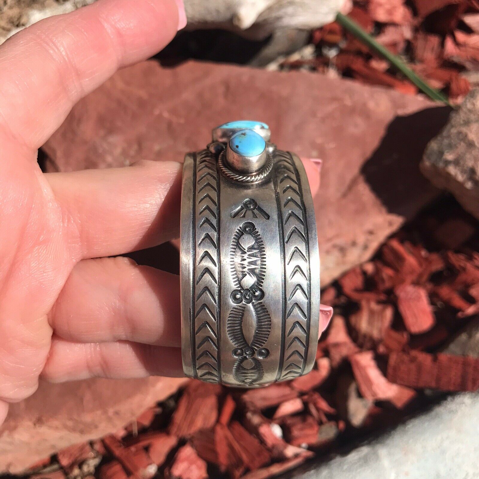 Handcrafted Golden Hill Turquoise & Sterling Silver Cuff /