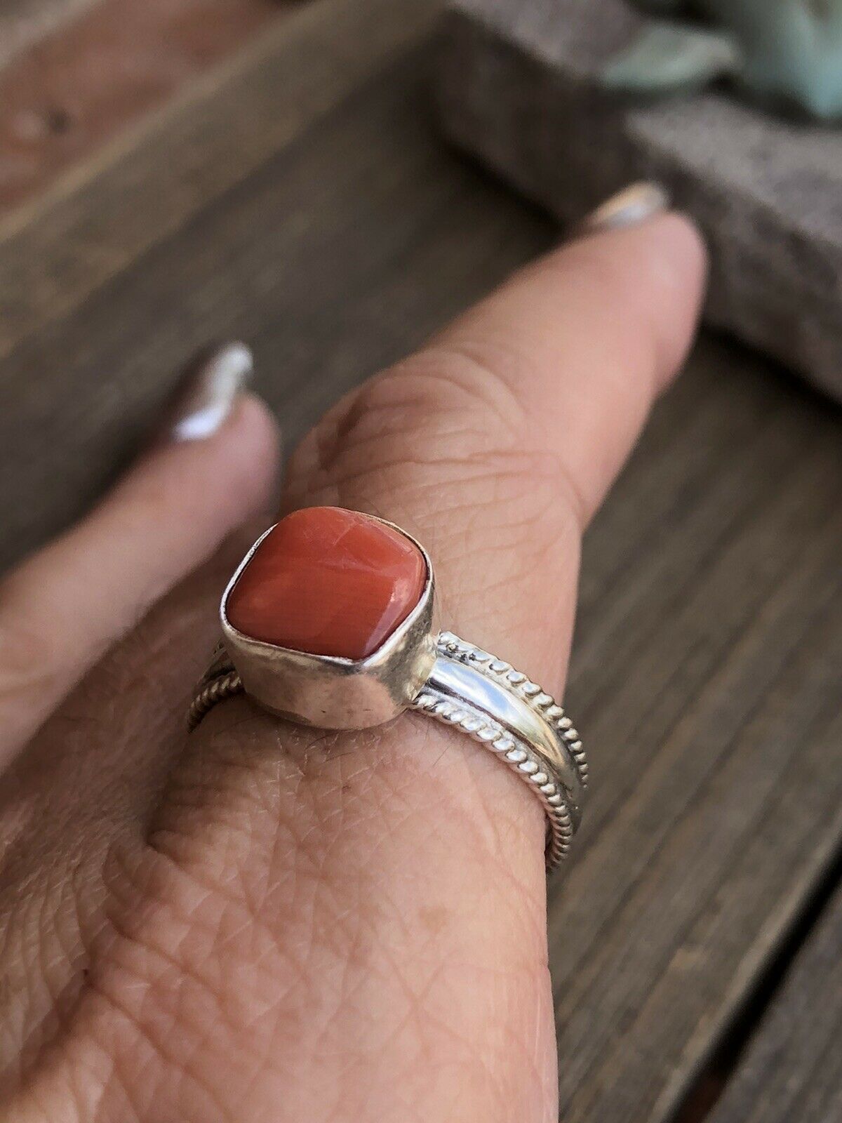 Handcrafted Natural Coral & Sterling Silver ring