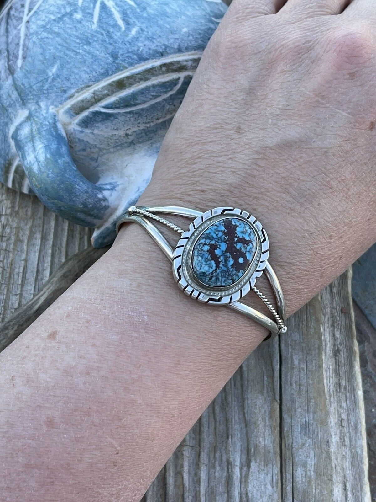 Handcrafted Kingman Web Turquoise & Sterling Silver Cuff Bracelet