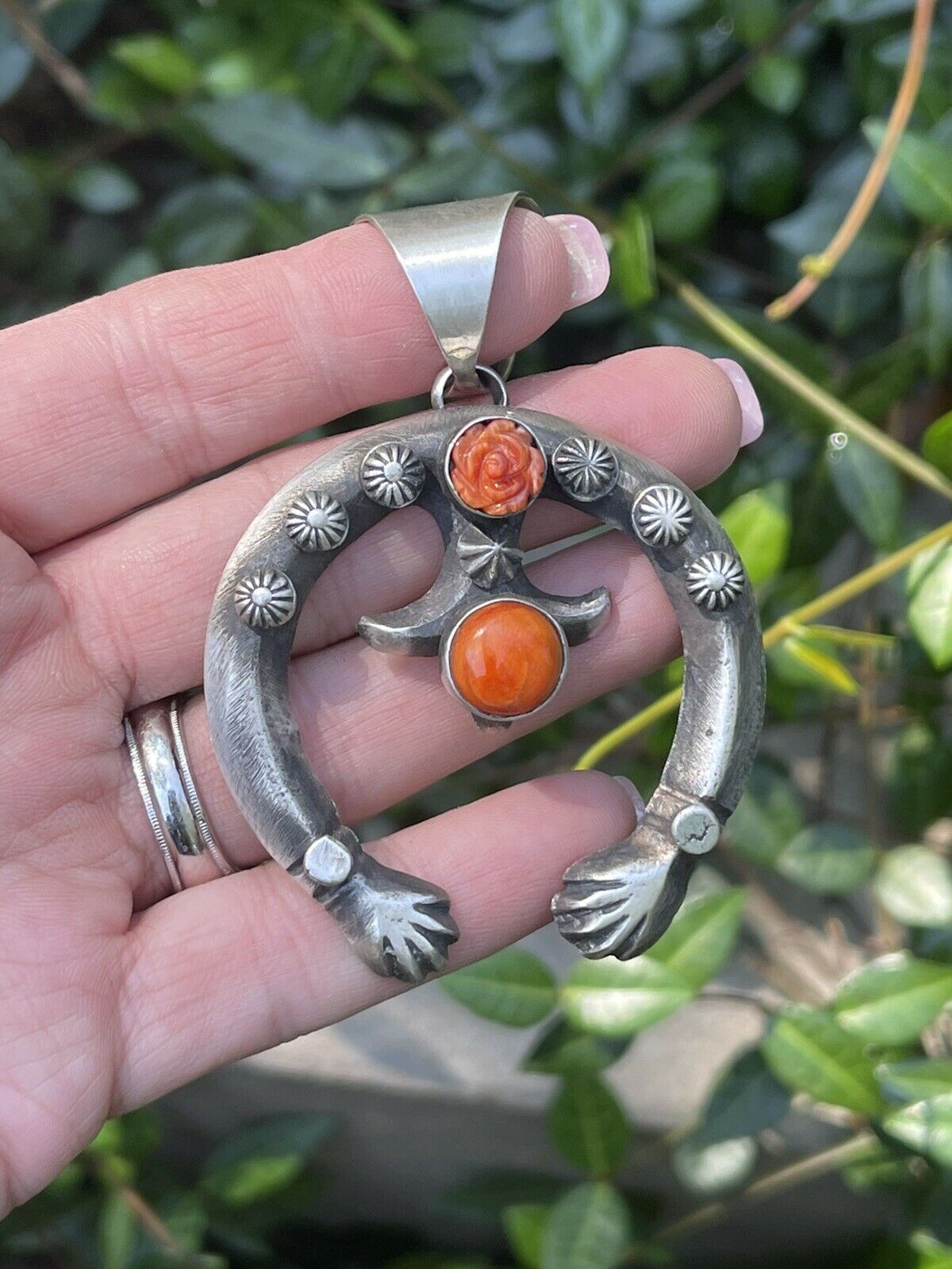 Handcrafted Sterling Silver Rose Spiny Naja Pendant Signed By Chimney Butte