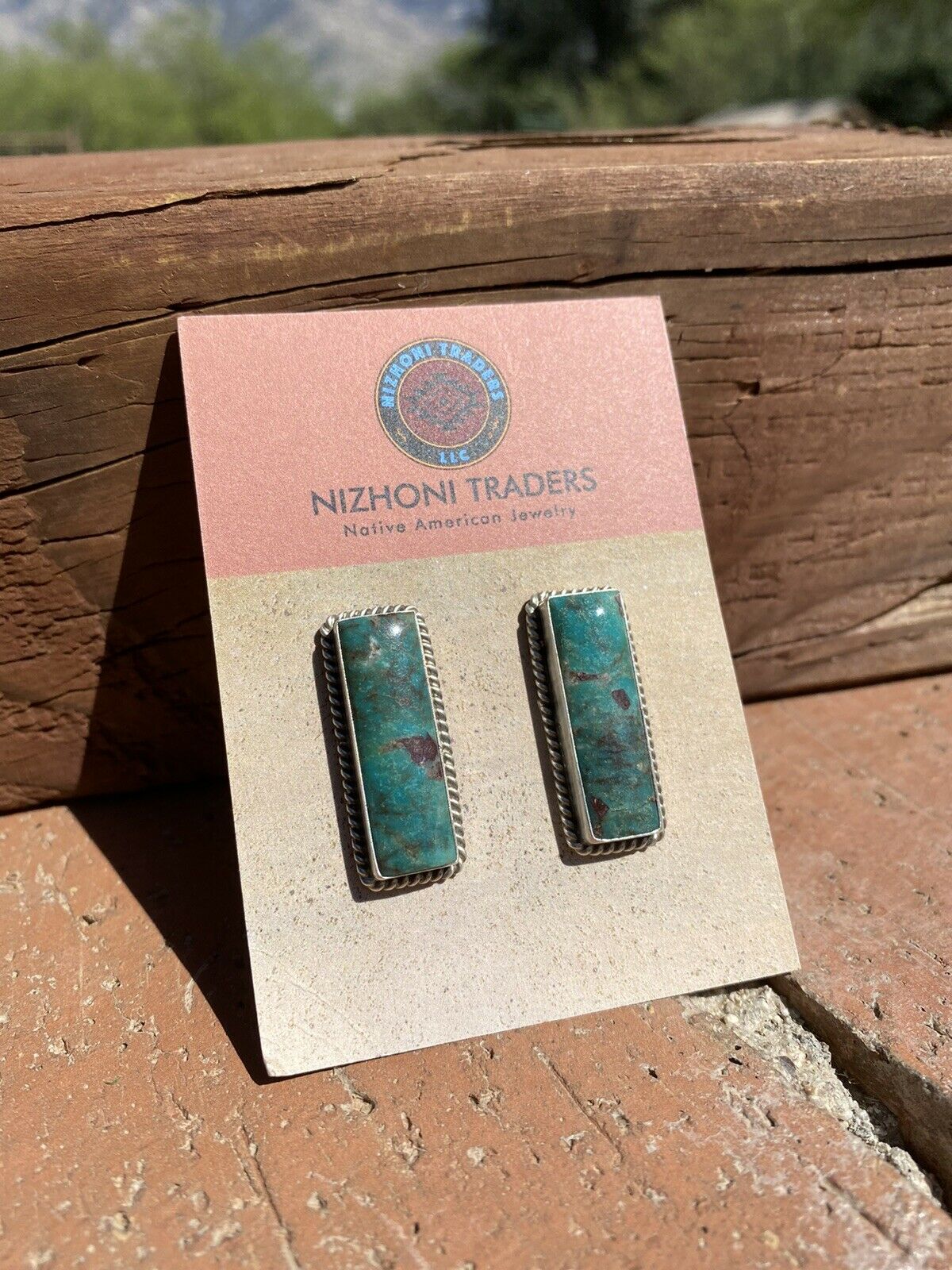 Handcrafted Sterling & Turquoise Rectangle Post Earrings Signed