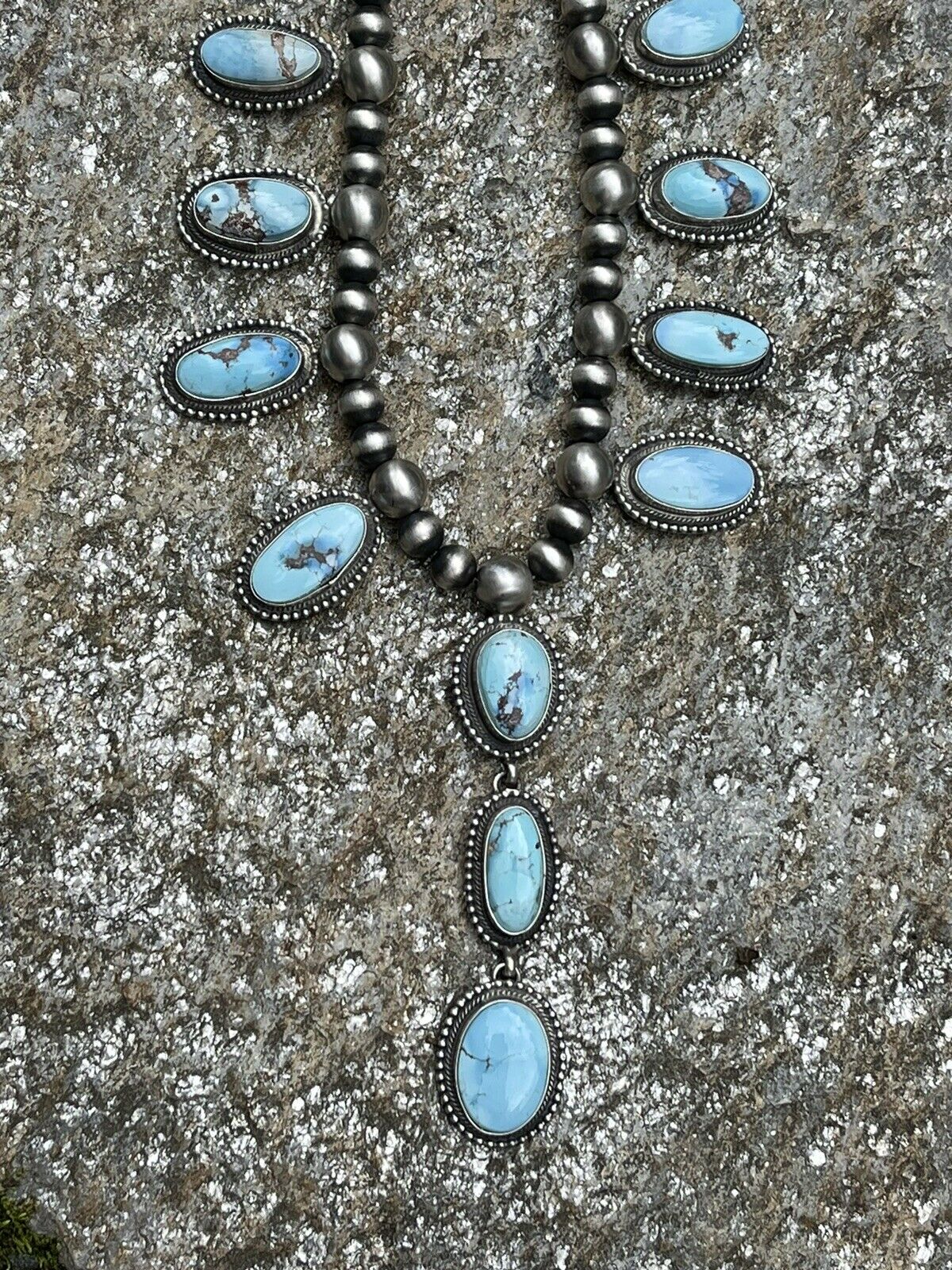 Handcrafted Stunning Golden Hill Turquoise Necklace By Kee J Signed