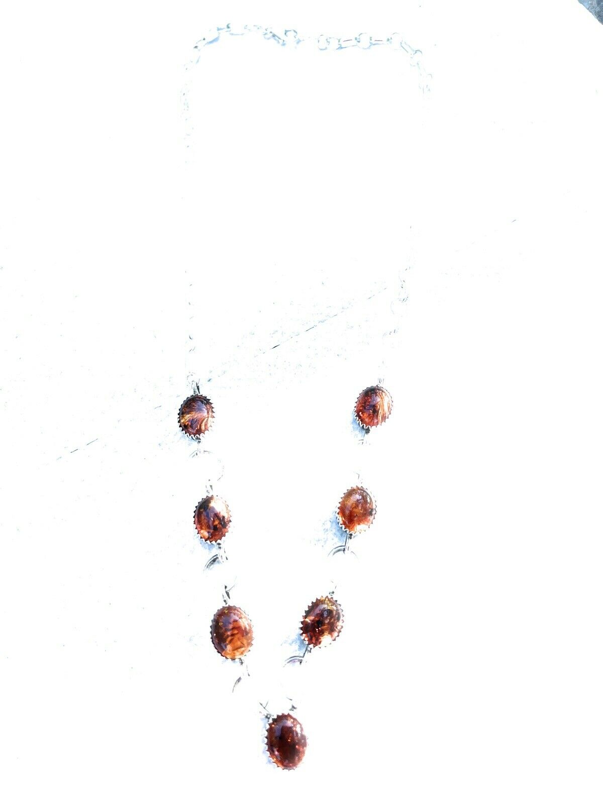 Handcrafted 7 Stone Topaz & Sterling Silver Necklace Signed AJ