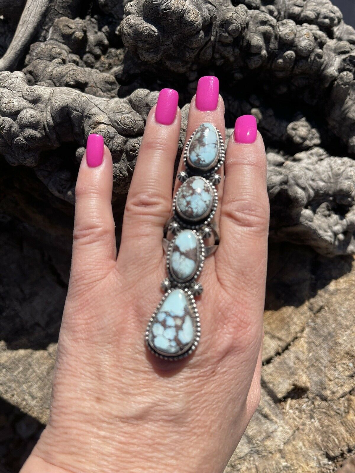 Handcrafted Golden Hills Turquoise & Sterling Silver Ring Sz 6.5 Signed Bobby John