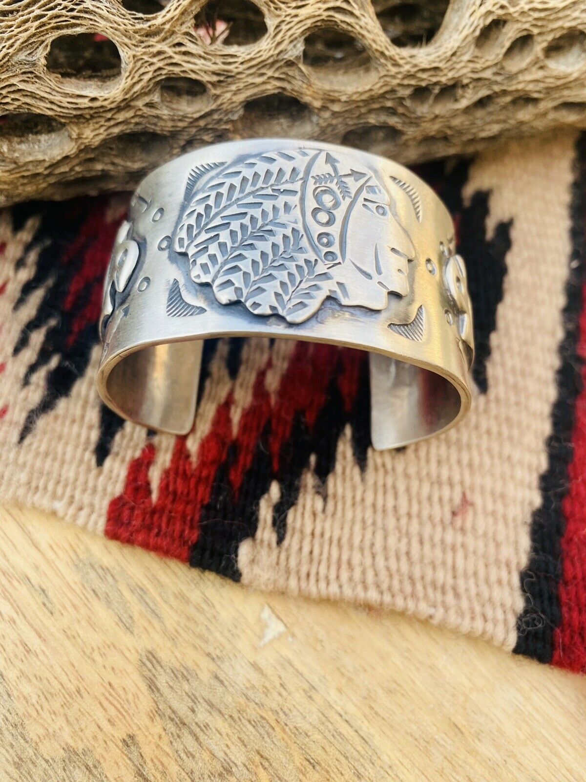 Handcrafted Sterling Silver Hand Stamped Chief Cuff Bracelet