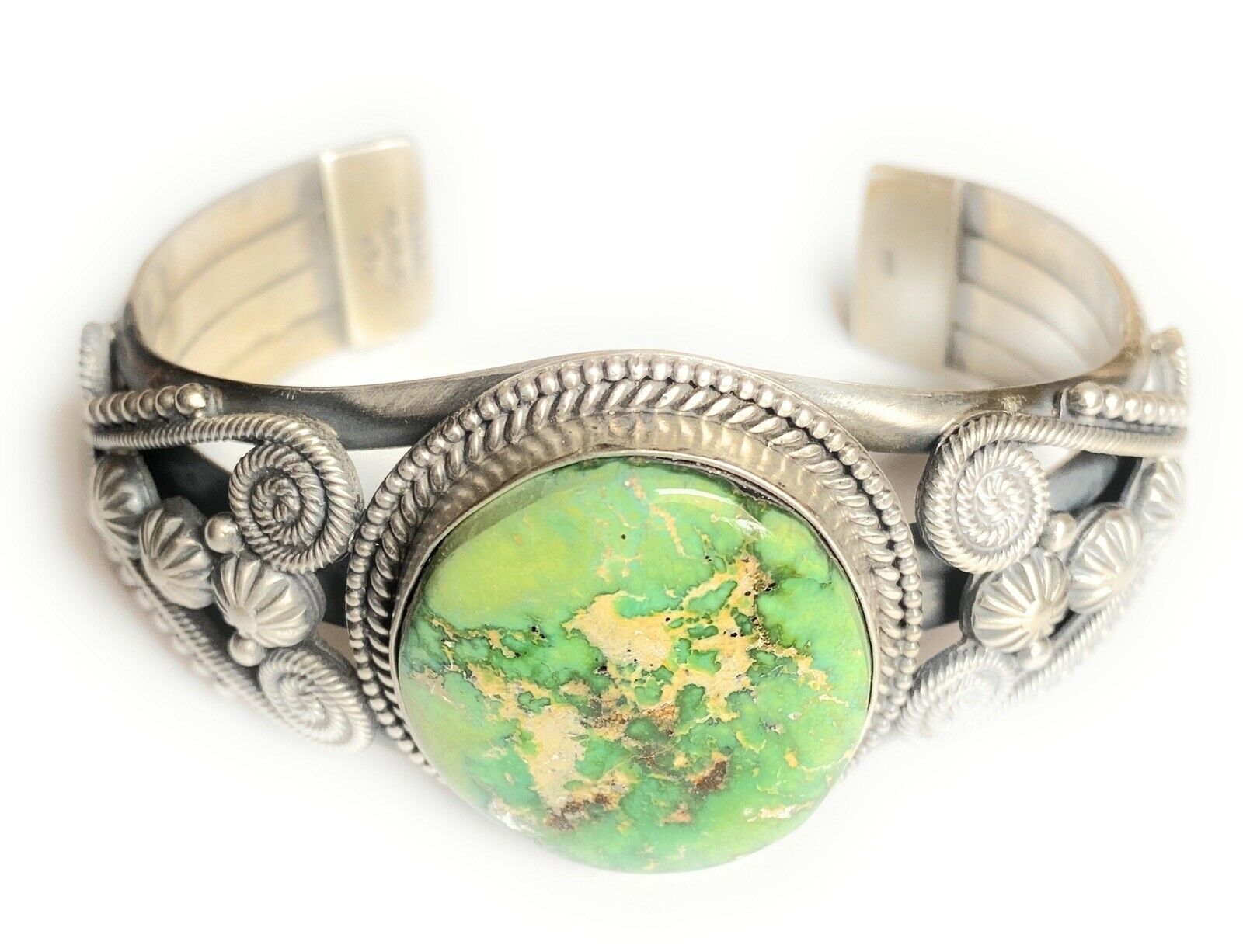 Handcrafted Sonoran Gold Turquoise & Sterling Silver Cuff Bracelet By M&R Calladitto