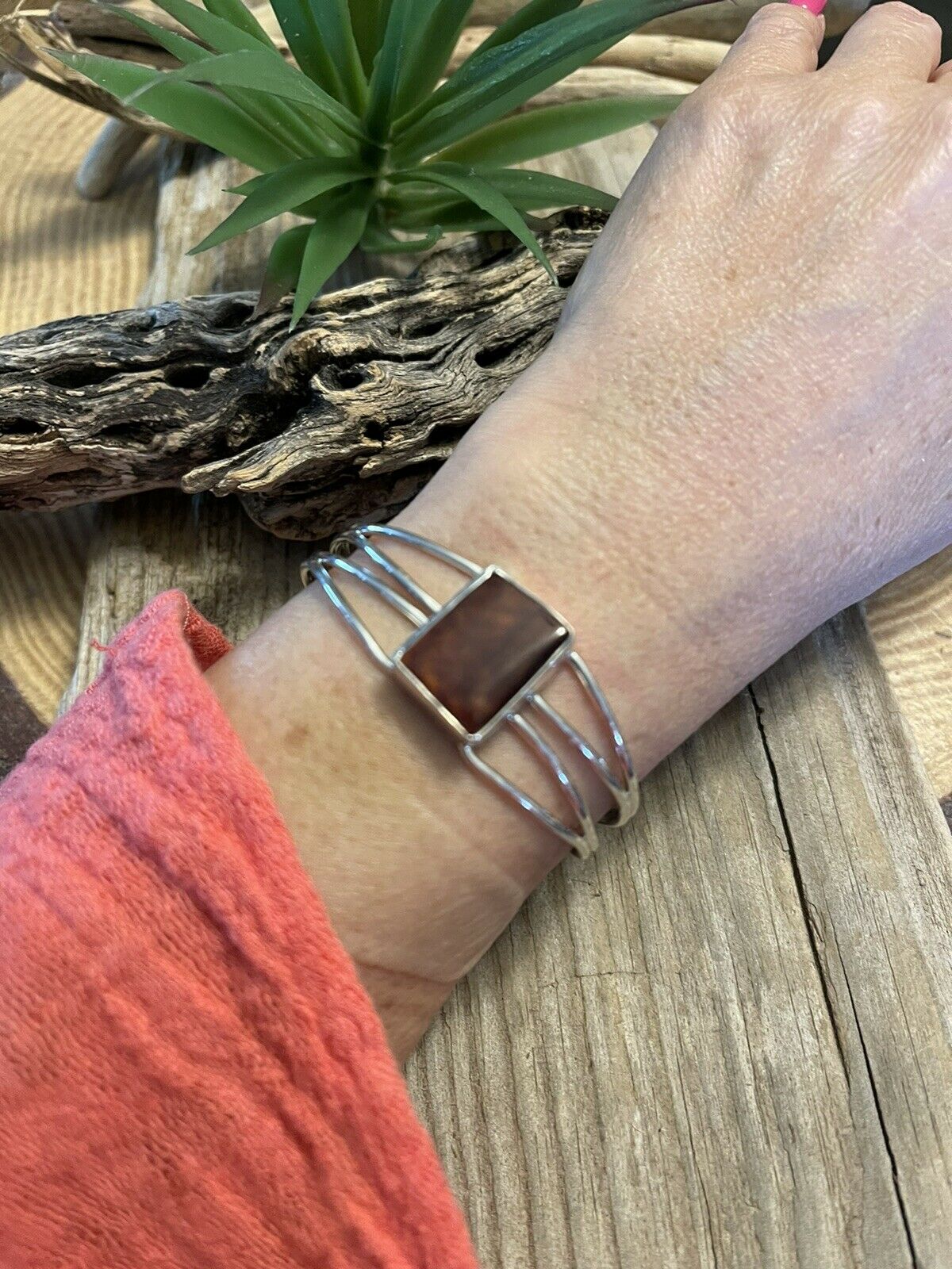Handcrafted Spiny Sterling Silver Bracelet Loop Cuff Stamped Begay
