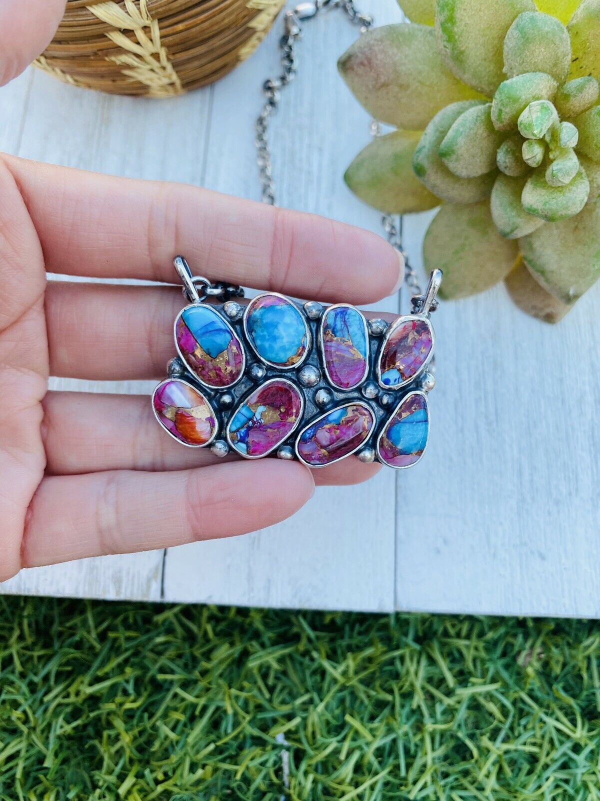 Handcrafted Sterling Silver & Pink Dream Mohave Necklace Signed