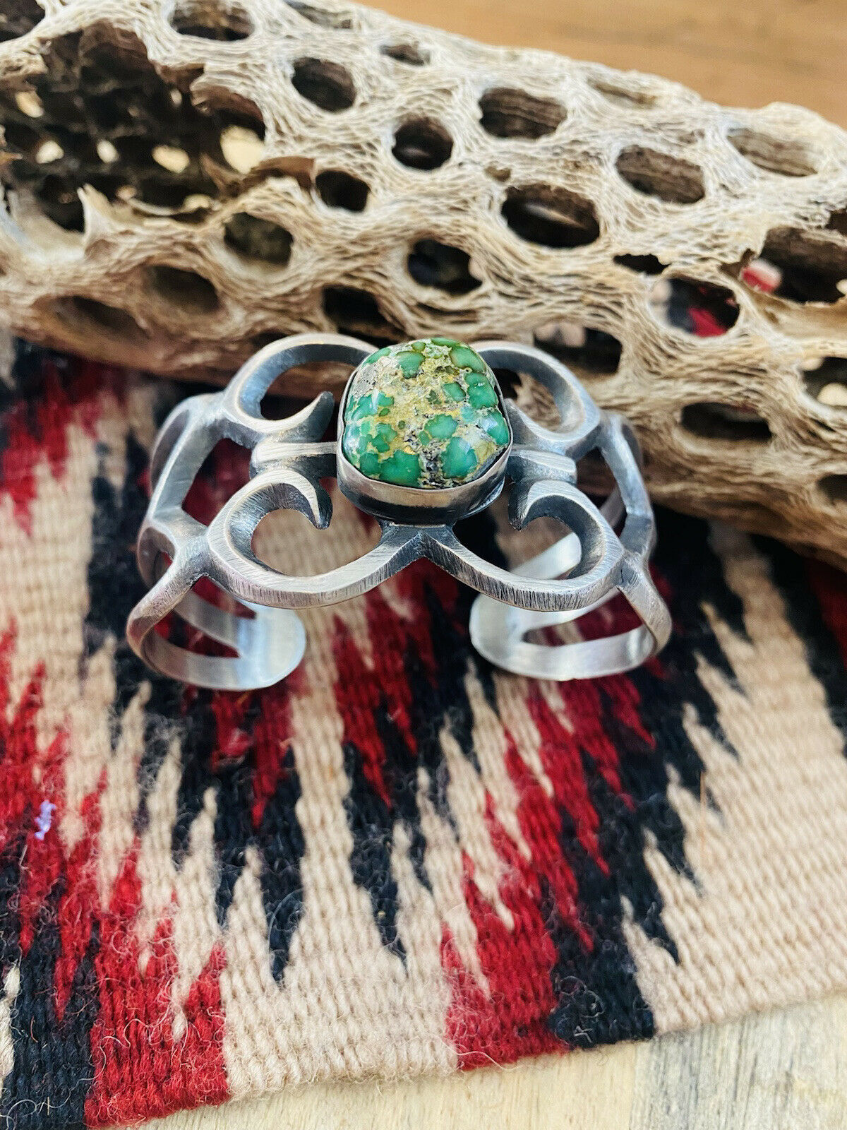 Handcrafted Sterling Silver & Sonoran Gold Turquoise Cuff Bracelet By Chimney Butte