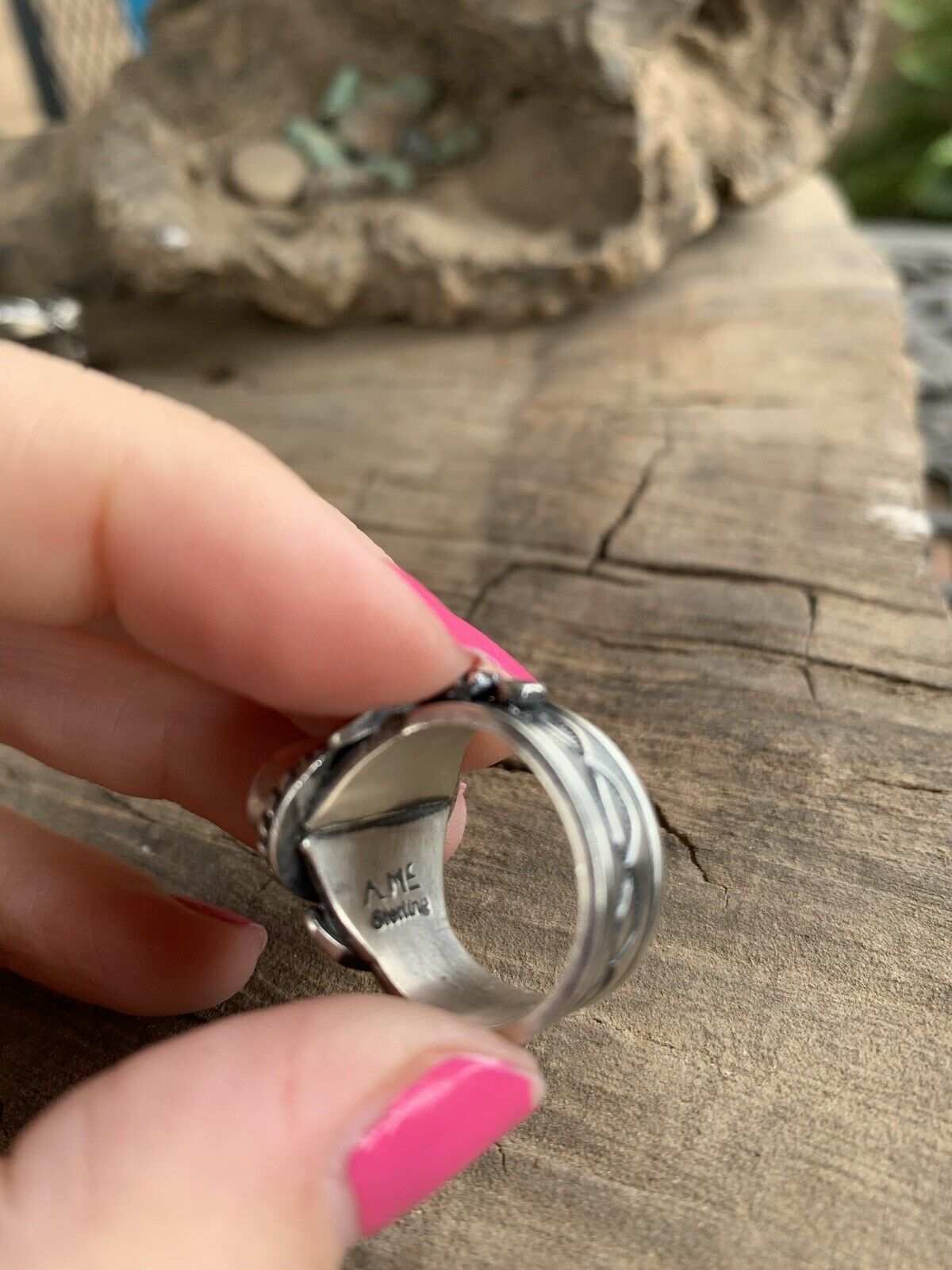 Handcrafted Kingman Turquoise & Sterling Silver crescent ring