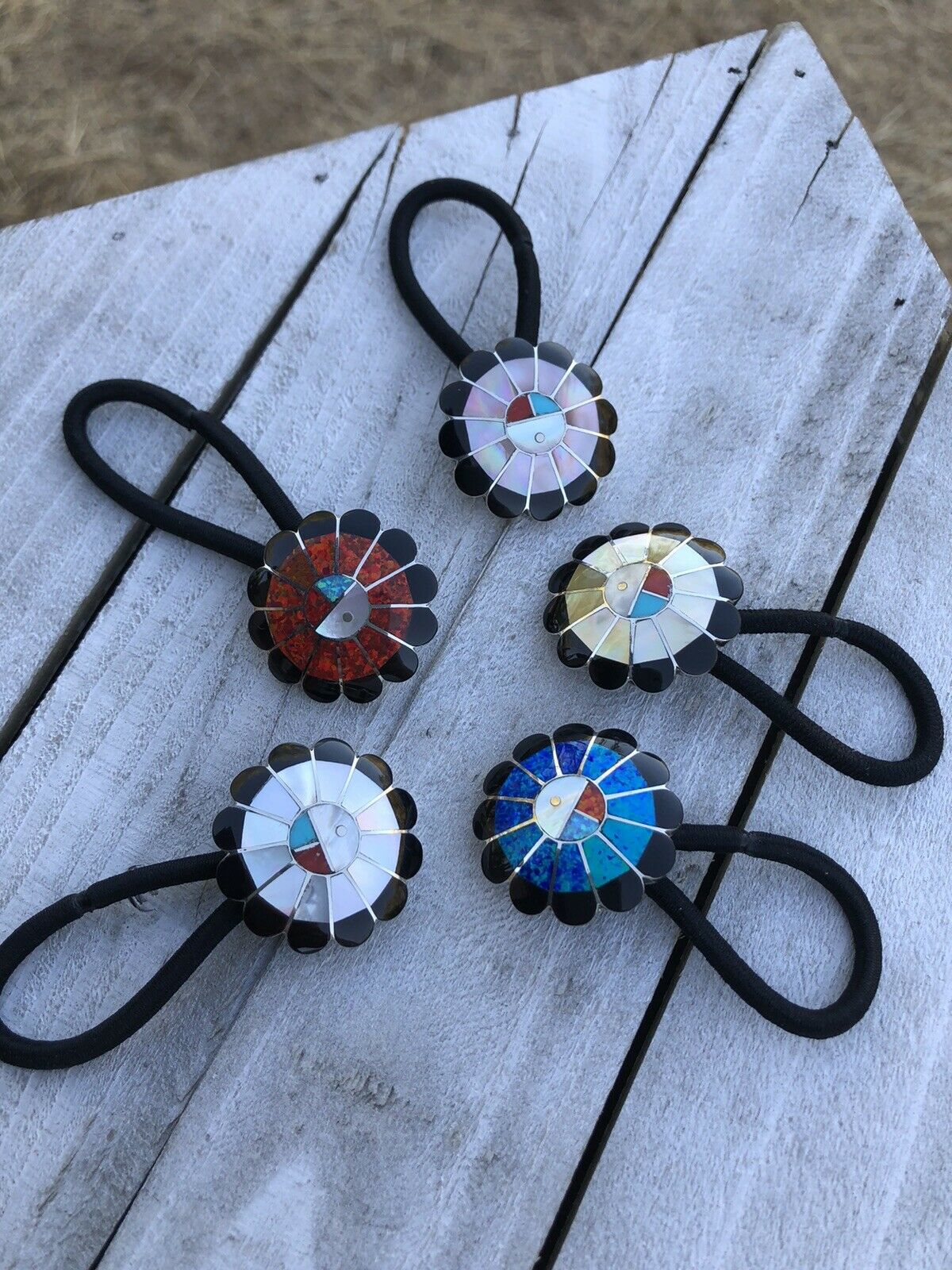 Handcrafted Sterling Silver and Multi Stone Sunface Hair Tie