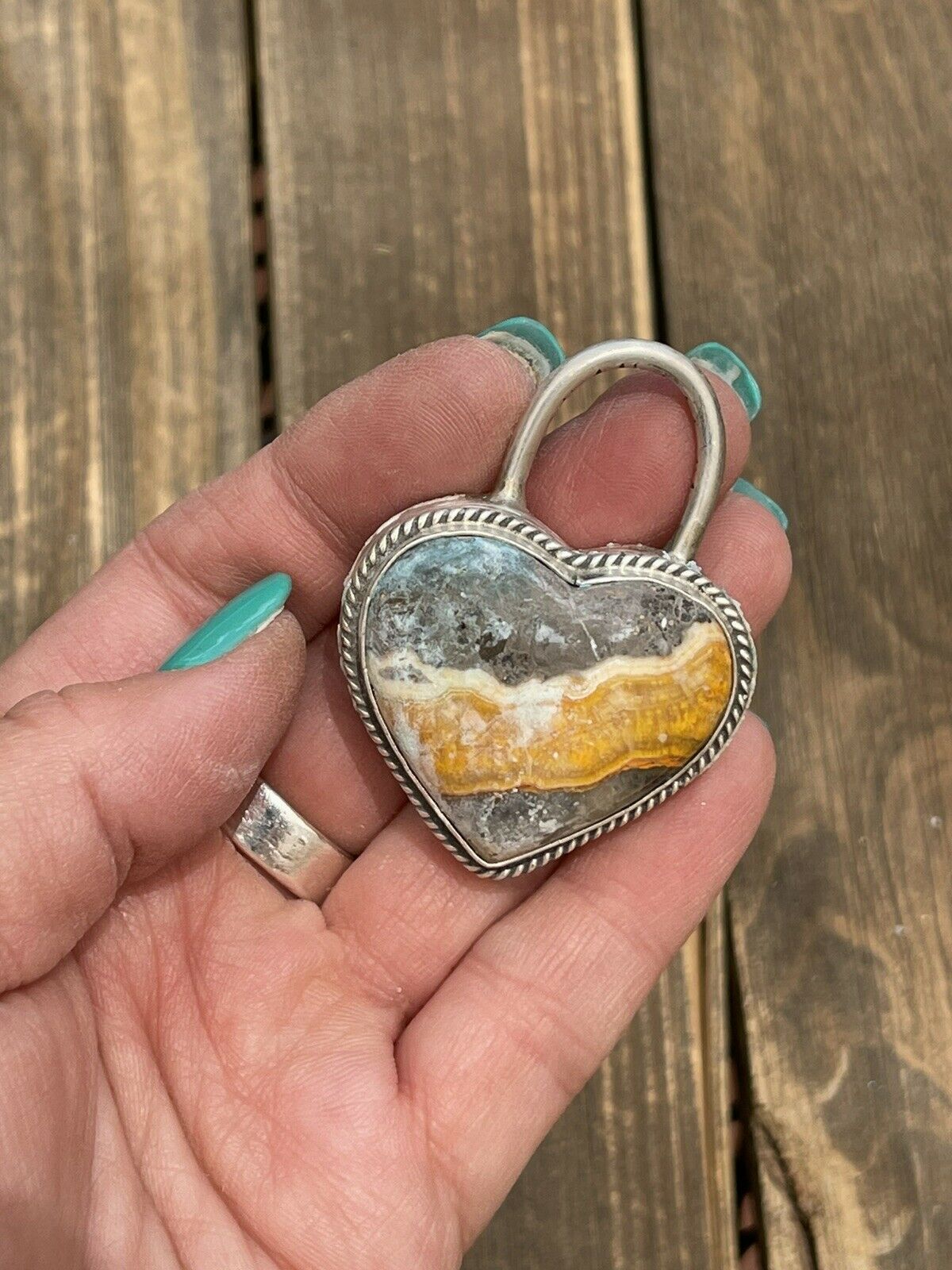 Handcrafted Bumblebee & Sterling Silver Heart Pendant Signed