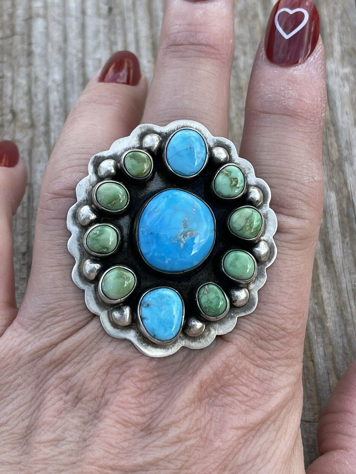 Handcrafted Sterling Sonoran Gold And Golden Hills Turquoise Cluster Ring Size 8.5