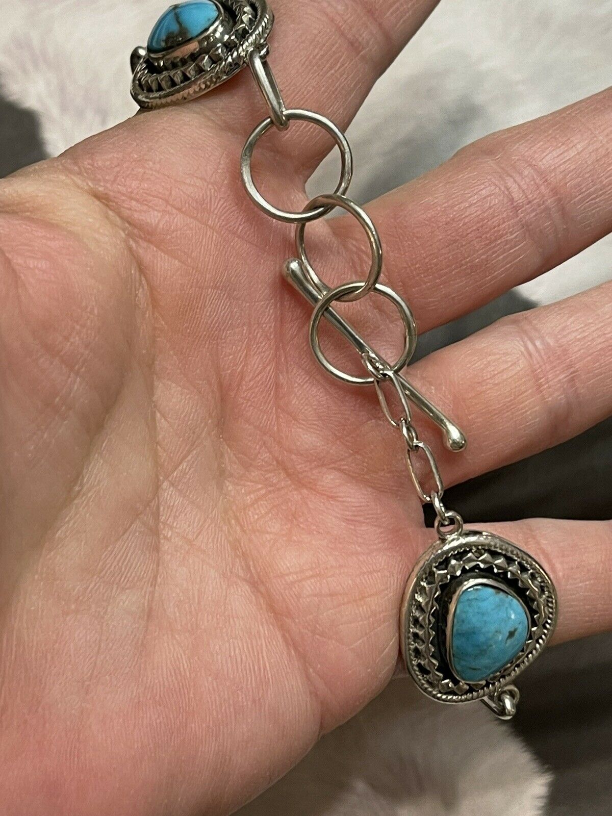 Handcrafted Sweet Kingman Turquoise & Sterling Silver Twist Link Bracelet