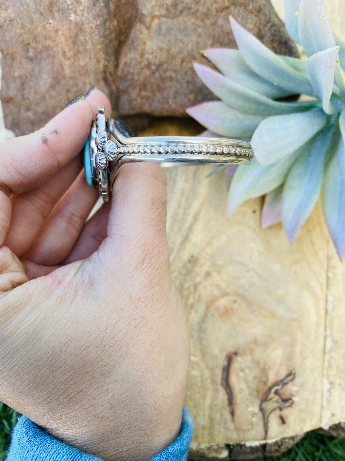 Handcrafted Sterling Cuff & Turquoise Cuff Bracelet Signed